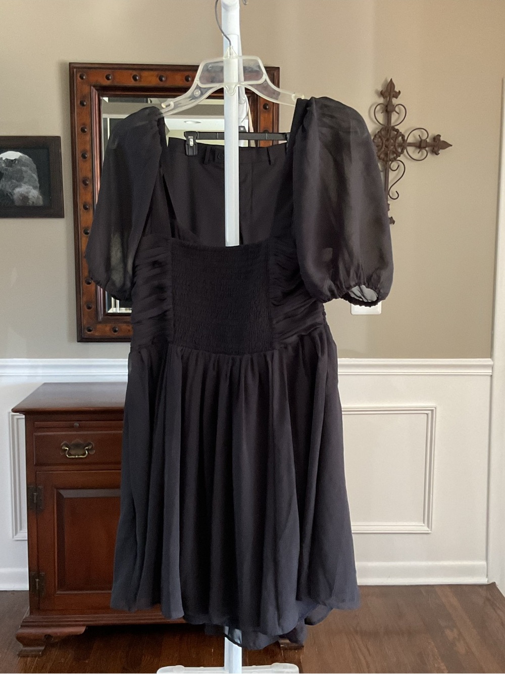 Abercrombie & Fitch Black Puff-Sleeve Smocked Bodice Mini Dress